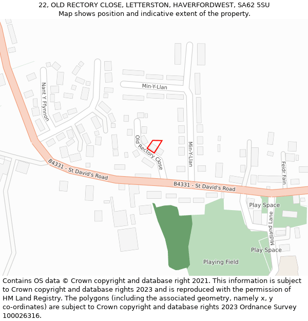 22, OLD RECTORY CLOSE, LETTERSTON, HAVERFORDWEST, SA62 5SU: Location map and indicative extent of plot