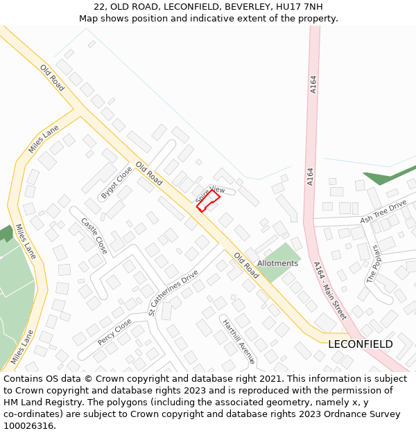 22, OLD ROAD, LECONFIELD, BEVERLEY, HU17 7NH: Location map and indicative extent of plot