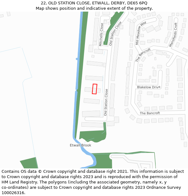 22, OLD STATION CLOSE, ETWALL, DERBY, DE65 6PQ: Location map and indicative extent of plot