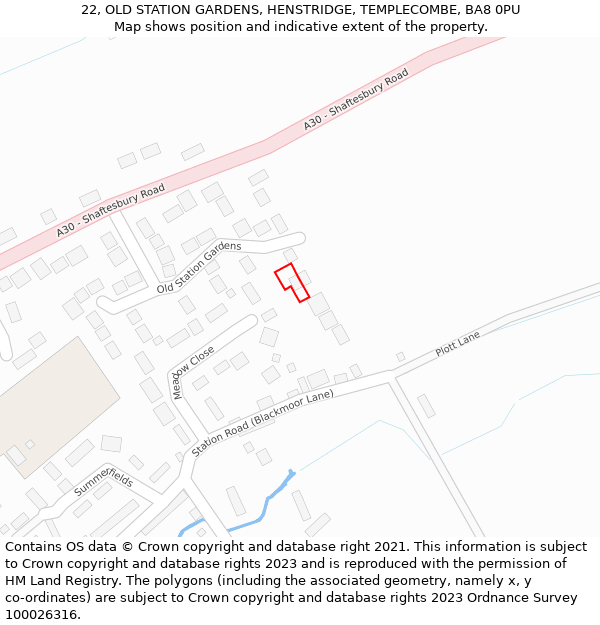 22, OLD STATION GARDENS, HENSTRIDGE, TEMPLECOMBE, BA8 0PU: Location map and indicative extent of plot