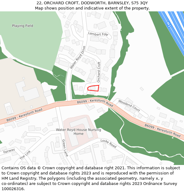 22, ORCHARD CROFT, DODWORTH, BARNSLEY, S75 3QY: Location map and indicative extent of plot