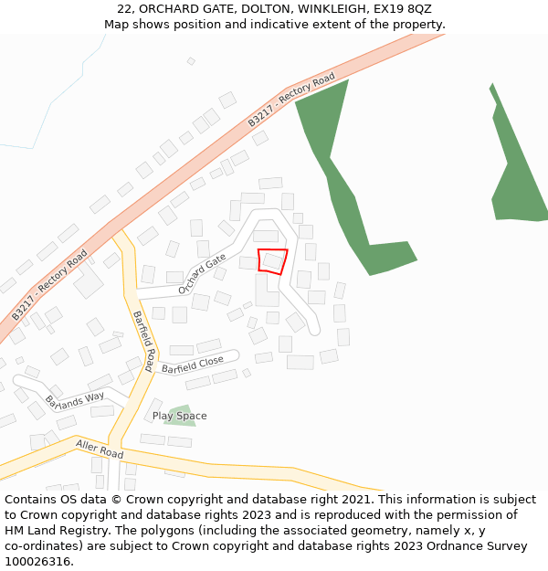 22, ORCHARD GATE, DOLTON, WINKLEIGH, EX19 8QZ: Location map and indicative extent of plot