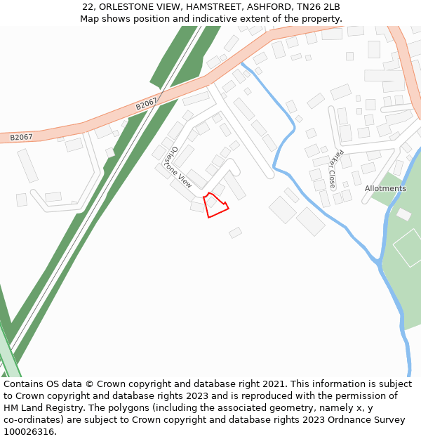 22, ORLESTONE VIEW, HAMSTREET, ASHFORD, TN26 2LB: Location map and indicative extent of plot