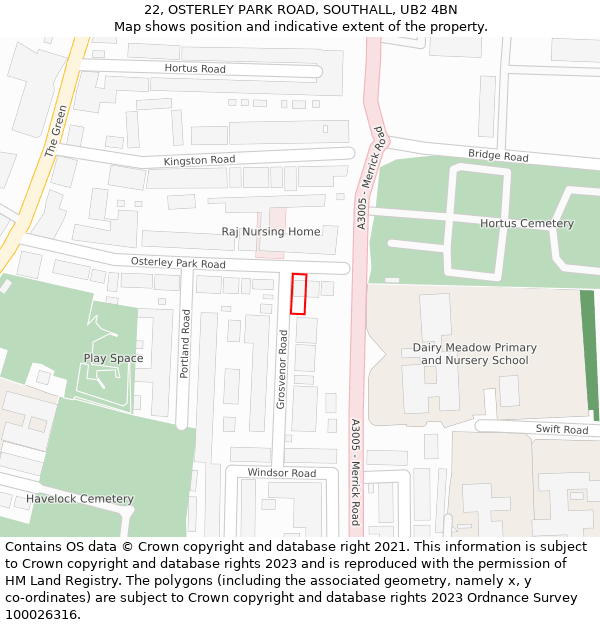 22, OSTERLEY PARK ROAD, SOUTHALL, UB2 4BN: Location map and indicative extent of plot
