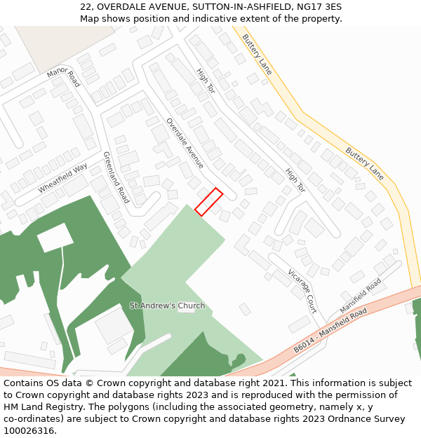 22, OVERDALE AVENUE, SUTTON-IN-ASHFIELD, NG17 3ES: Location map and indicative extent of plot