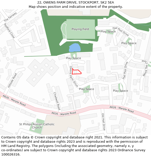 22, OWENS FARM DRIVE, STOCKPORT, SK2 5EA: Location map and indicative extent of plot