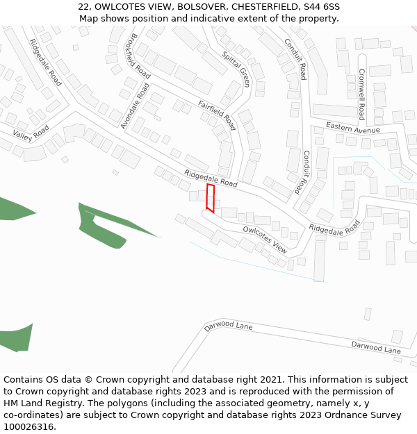 22, OWLCOTES VIEW, BOLSOVER, CHESTERFIELD, S44 6SS: Location map and indicative extent of plot