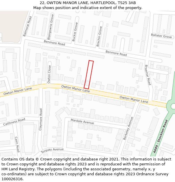 22, OWTON MANOR LANE, HARTLEPOOL, TS25 3AB: Location map and indicative extent of plot