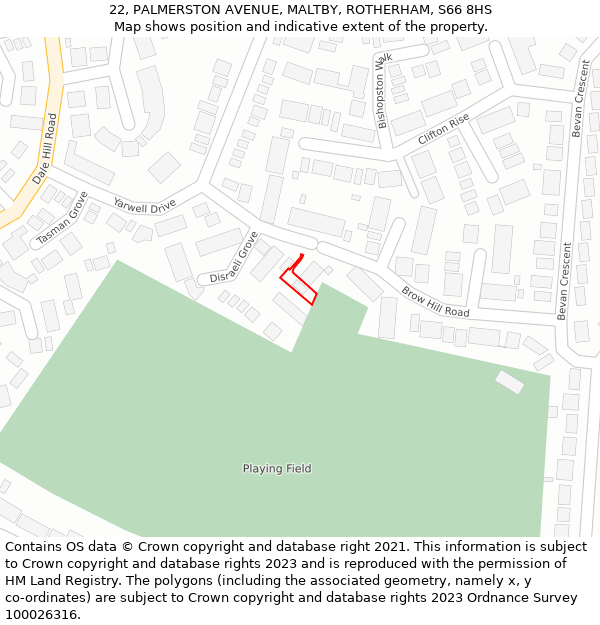 22, PALMERSTON AVENUE, MALTBY, ROTHERHAM, S66 8HS: Location map and indicative extent of plot