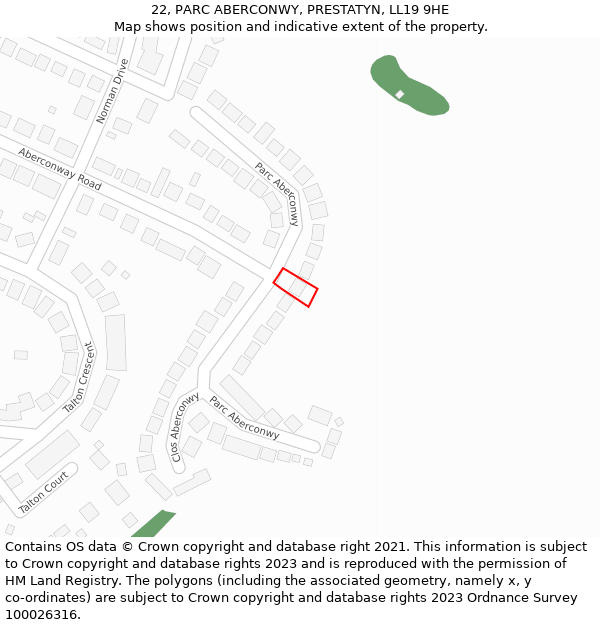 22, PARC ABERCONWY, PRESTATYN, LL19 9HE: Location map and indicative extent of plot