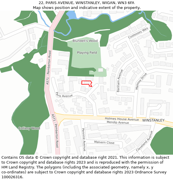 22, PARIS AVENUE, WINSTANLEY, WIGAN, WN3 6FA: Location map and indicative extent of plot