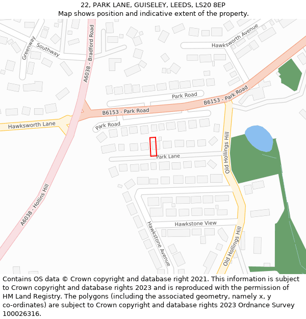 22, PARK LANE, GUISELEY, LEEDS, LS20 8EP: Location map and indicative extent of plot