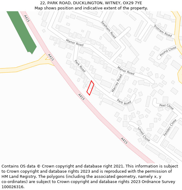 22, PARK ROAD, DUCKLINGTON, WITNEY, OX29 7YE: Location map and indicative extent of plot