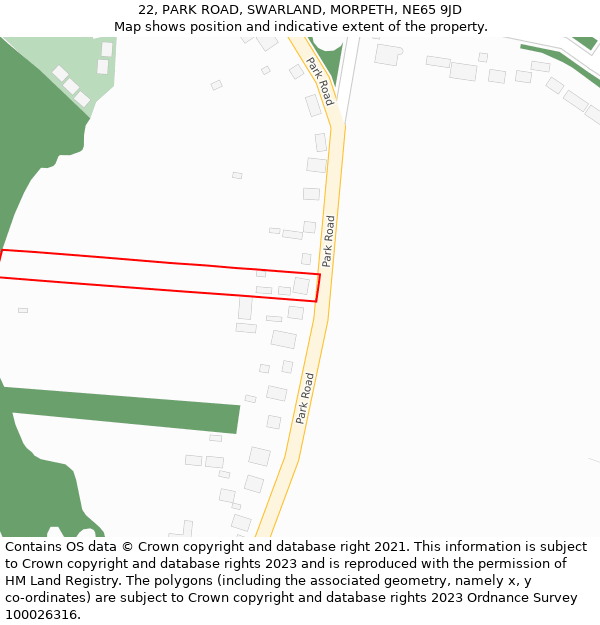 22, PARK ROAD, SWARLAND, MORPETH, NE65 9JD: Location map and indicative extent of plot