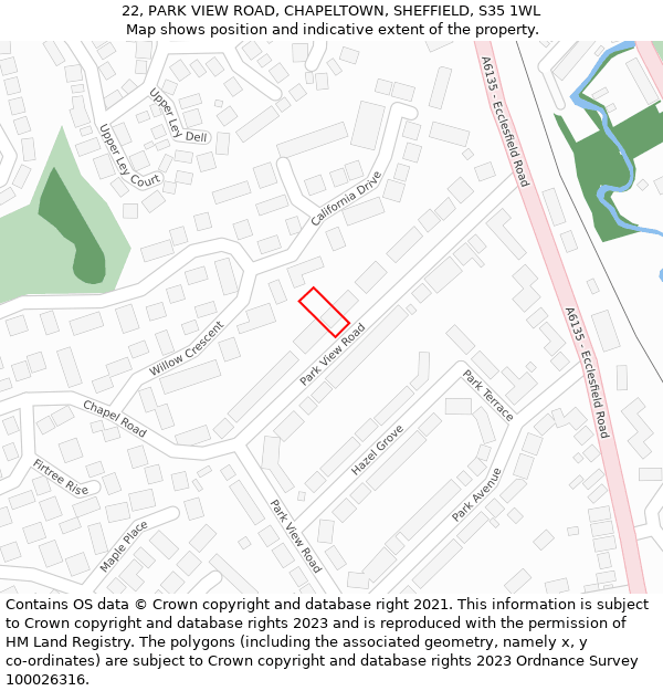 22, PARK VIEW ROAD, CHAPELTOWN, SHEFFIELD, S35 1WL: Location map and indicative extent of plot