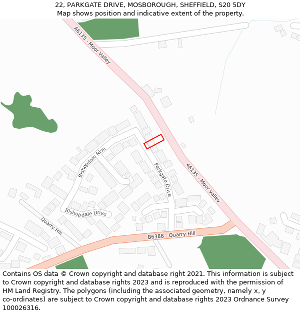 22, PARKGATE DRIVE, MOSBOROUGH, SHEFFIELD, S20 5DY: Location map and indicative extent of plot