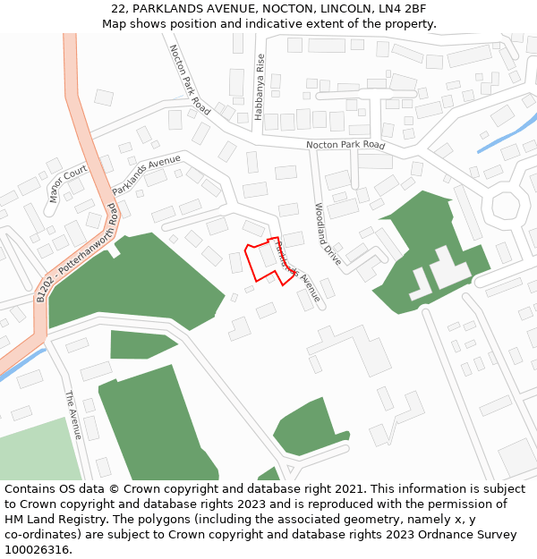 22, PARKLANDS AVENUE, NOCTON, LINCOLN, LN4 2BF: Location map and indicative extent of plot