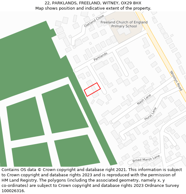 22, PARKLANDS, FREELAND, WITNEY, OX29 8HX: Location map and indicative extent of plot