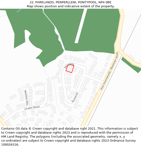 22, PARKLANDS, PENPERLLENI, PONTYPOOL, NP4 0BE: Location map and indicative extent of plot