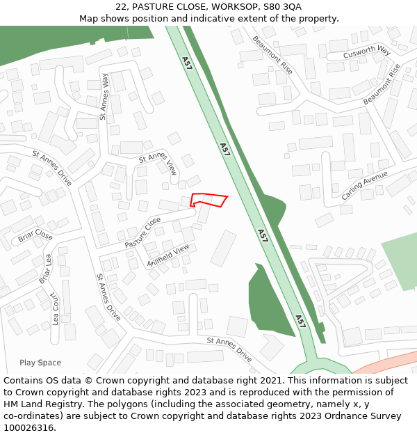 22, PASTURE CLOSE, WORKSOP, S80 3QA: Location map and indicative extent of plot