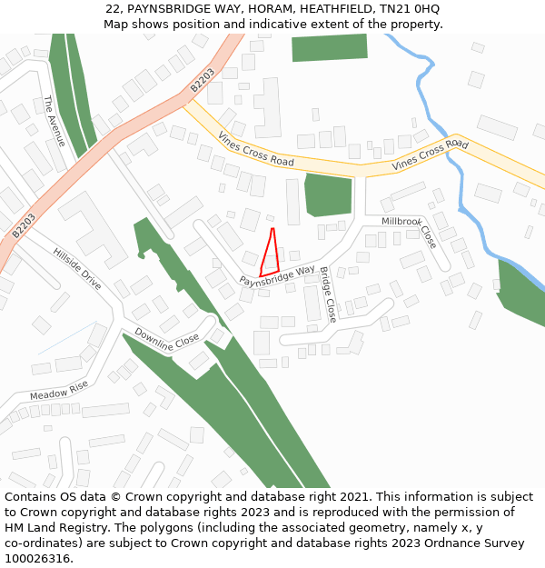 22, PAYNSBRIDGE WAY, HORAM, HEATHFIELD, TN21 0HQ: Location map and indicative extent of plot