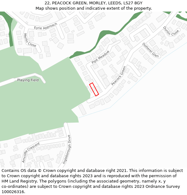 22, PEACOCK GREEN, MORLEY, LEEDS, LS27 8GY: Location map and indicative extent of plot