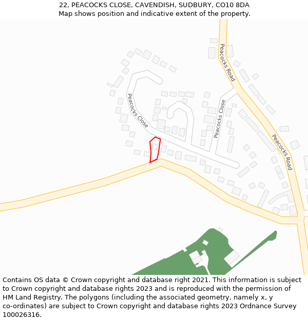 22, PEACOCKS CLOSE, CAVENDISH, SUDBURY, CO10 8DA: Location map and indicative extent of plot