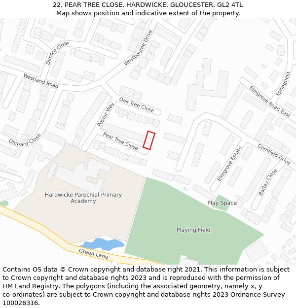 22, PEAR TREE CLOSE, HARDWICKE, GLOUCESTER, GL2 4TL: Location map and indicative extent of plot