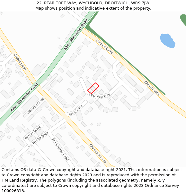 22, PEAR TREE WAY, WYCHBOLD, DROITWICH, WR9 7JW: Location map and indicative extent of plot