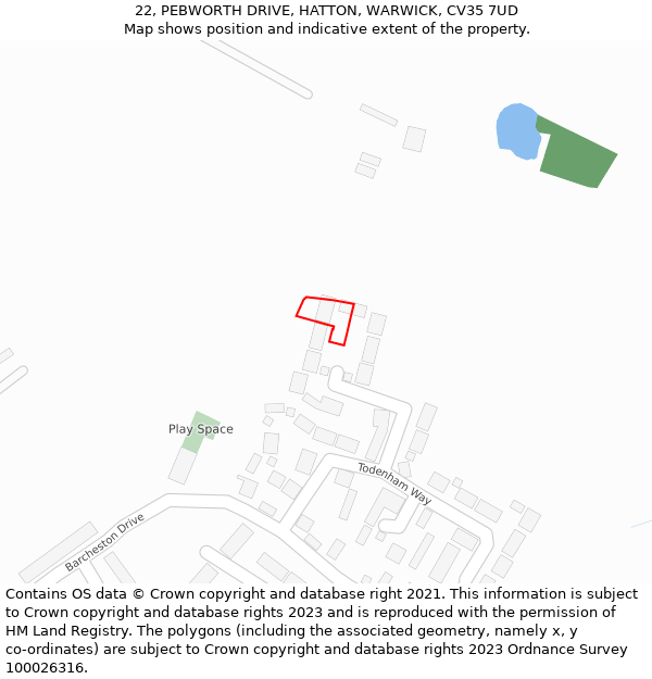 22, PEBWORTH DRIVE, HATTON, WARWICK, CV35 7UD: Location map and indicative extent of plot