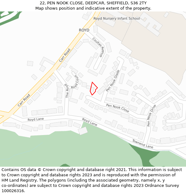 22, PEN NOOK CLOSE, DEEPCAR, SHEFFIELD, S36 2TY: Location map and indicative extent of plot