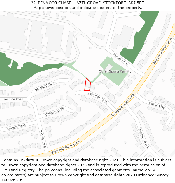 22, PENMOOR CHASE, HAZEL GROVE, STOCKPORT, SK7 5BT: Location map and indicative extent of plot