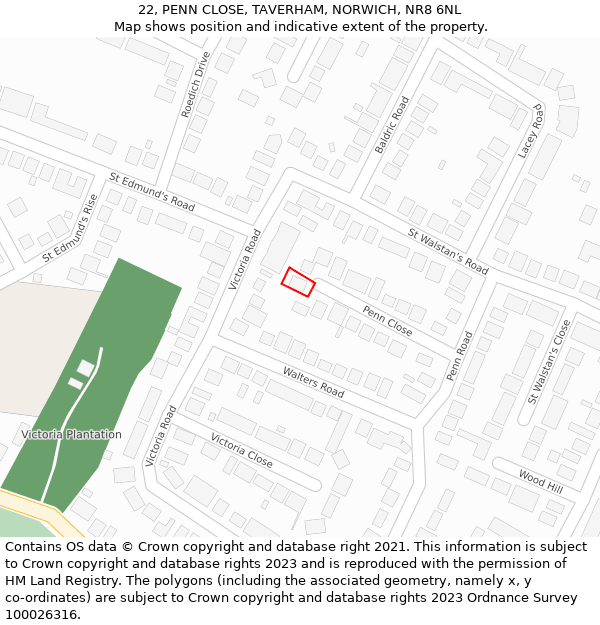 22, PENN CLOSE, TAVERHAM, NORWICH, NR8 6NL: Location map and indicative extent of plot