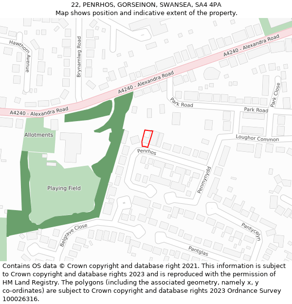 22, PENRHOS, GORSEINON, SWANSEA, SA4 4PA: Location map and indicative extent of plot