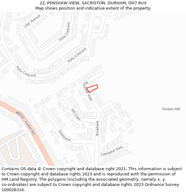 22, PENSHAW VIEW, SACRISTON, DURHAM, DH7 6UX: Location map and indicative extent of plot