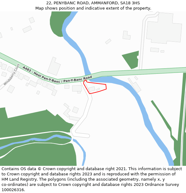 22, PENYBANC ROAD, AMMANFORD, SA18 3HS: Location map and indicative extent of plot