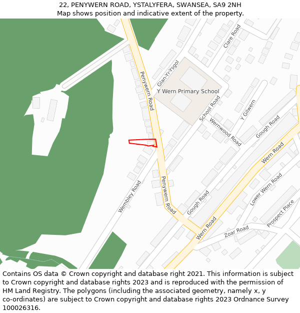 22, PENYWERN ROAD, YSTALYFERA, SWANSEA, SA9 2NH: Location map and indicative extent of plot
