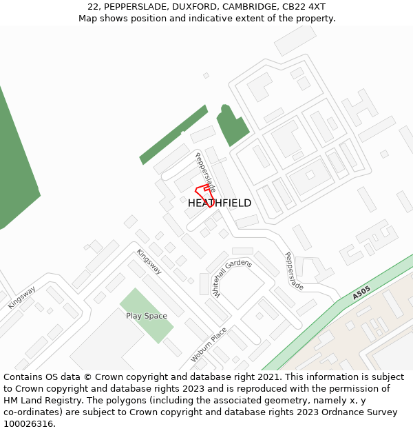 22, PEPPERSLADE, DUXFORD, CAMBRIDGE, CB22 4XT: Location map and indicative extent of plot