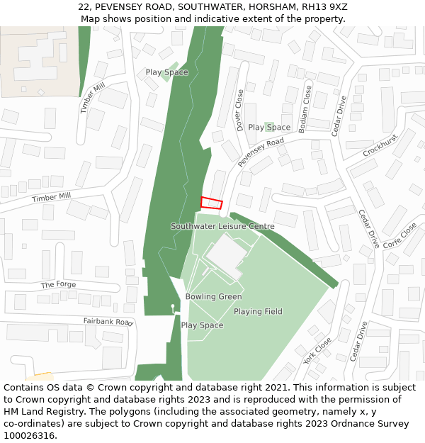 22, PEVENSEY ROAD, SOUTHWATER, HORSHAM, RH13 9XZ: Location map and indicative extent of plot