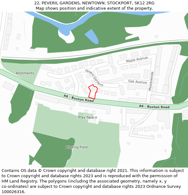 22, PEVERIL GARDENS, NEWTOWN, STOCKPORT, SK12 2RG: Location map and indicative extent of plot