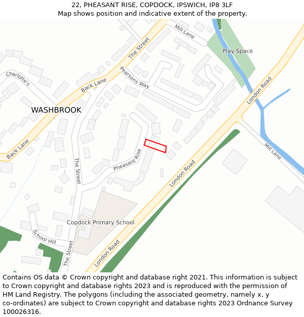 22, PHEASANT RISE, COPDOCK, IPSWICH, IP8 3LF: Location map and indicative extent of plot