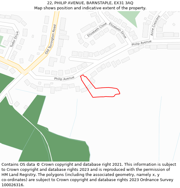 22, PHILIP AVENUE, BARNSTAPLE, EX31 3AQ: Location map and indicative extent of plot