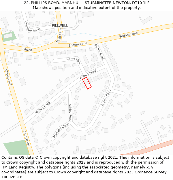 22, PHILLIPS ROAD, MARNHULL, STURMINSTER NEWTON, DT10 1LF: Location map and indicative extent of plot