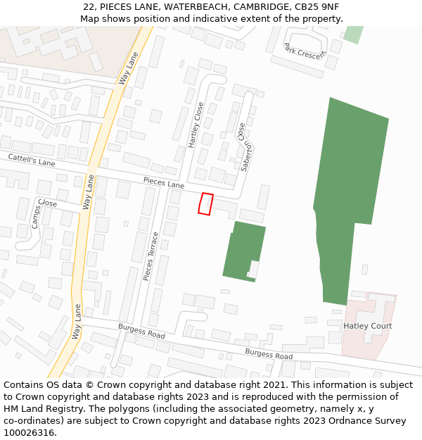 22, PIECES LANE, WATERBEACH, CAMBRIDGE, CB25 9NF: Location map and indicative extent of plot