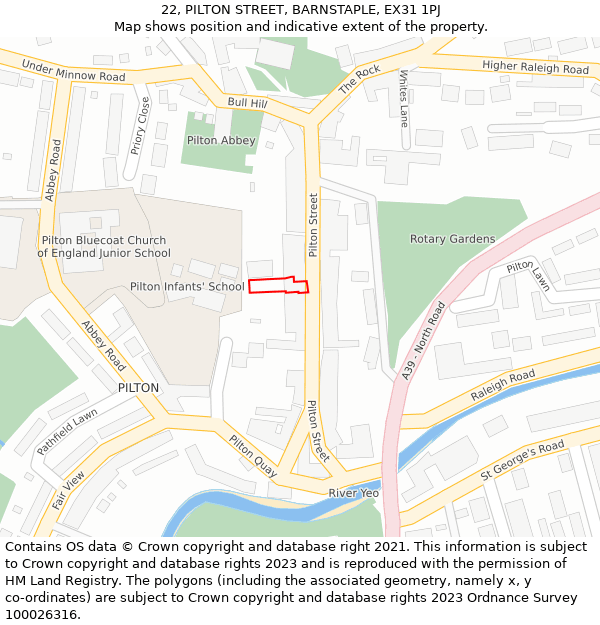 22, PILTON STREET, BARNSTAPLE, EX31 1PJ: Location map and indicative extent of plot