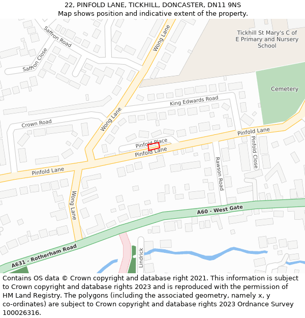 22, PINFOLD LANE, TICKHILL, DONCASTER, DN11 9NS: Location map and indicative extent of plot