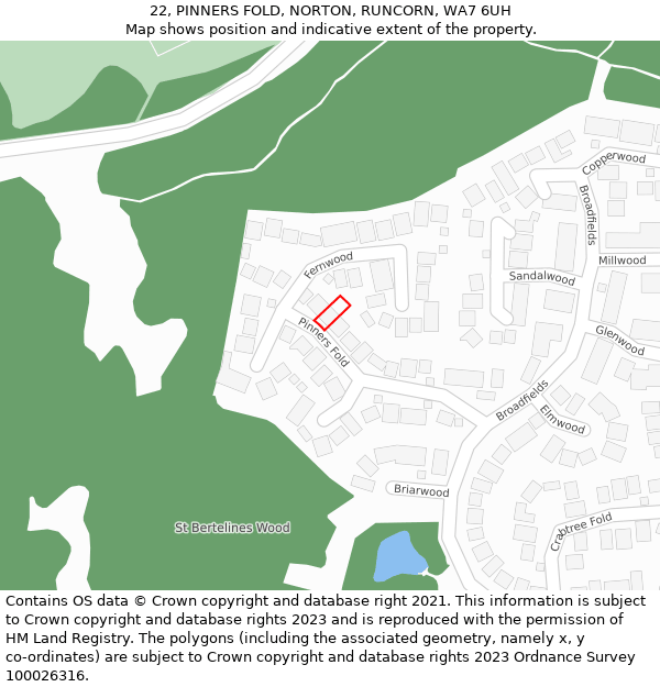 22, PINNERS FOLD, NORTON, RUNCORN, WA7 6UH: Location map and indicative extent of plot