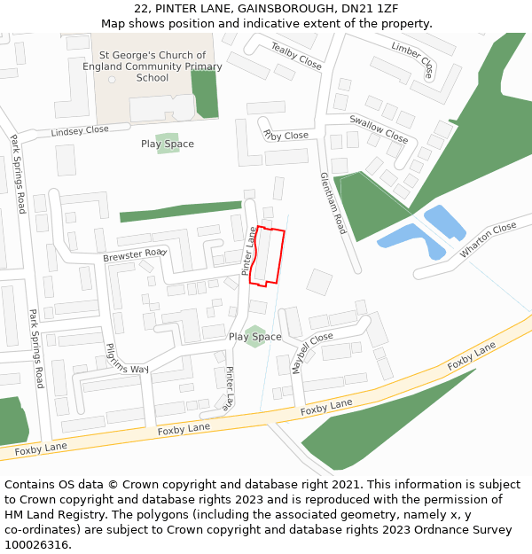 22, PINTER LANE, GAINSBOROUGH, DN21 1ZF: Location map and indicative extent of plot