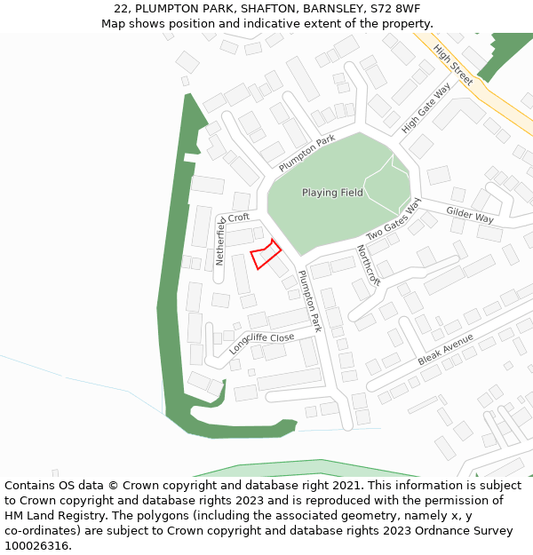 22, PLUMPTON PARK, SHAFTON, BARNSLEY, S72 8WF: Location map and indicative extent of plot