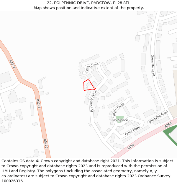 22, POLPENNIC DRIVE, PADSTOW, PL28 8FL: Location map and indicative extent of plot